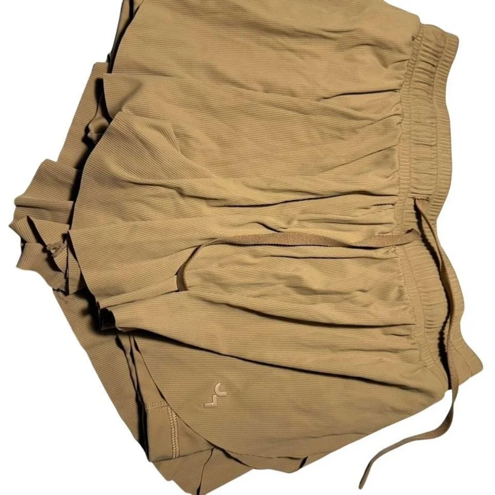 Zyia Active Tan Ribbed Layered Athletic Shorts with‎ Built-in Liner Mens